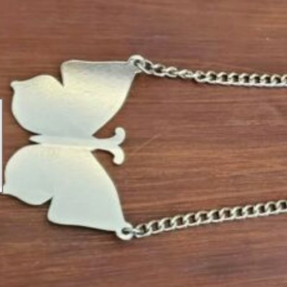 Butterfly Pastel Colors Gold Toned Necklace Choker Figural Multicolor Enamel 18" - Picture 5 of 7